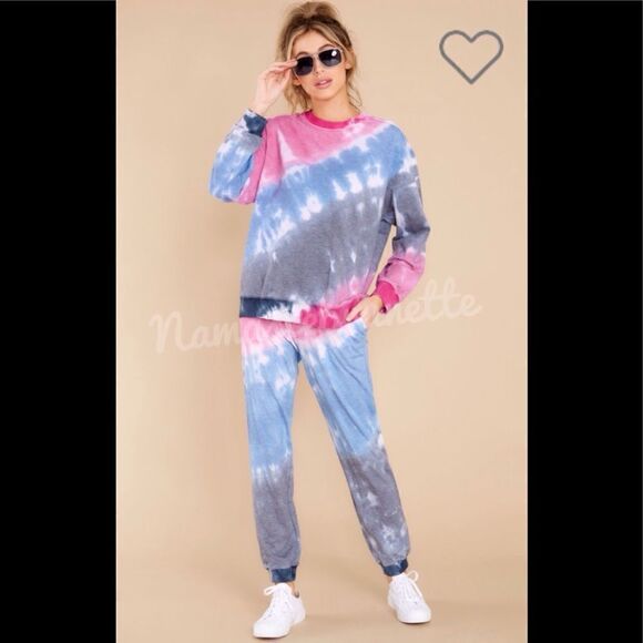Nwt Boho Pink & Blue Tie Dye Long Sleeve Pullover Sweatshirt - Picture 9 of 13